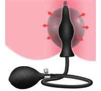 Moinha Silicone Inflatable Anal Plug and Pump BDSM Anal Plug Expansion Stimulation Anal Pump Plug Buttock Plug Anal Expert Toy Male and Female Black, 59 Cm Long, ø 5-10 Cm, 1 Piece Black