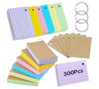 moinkerin Flash Cards 300 Pieces 4.1 * 3inch Inch Multicolor Index Cards Record Cards with 4 Binder Rings 6 Kraft Paper Flashcards for Office Home School Learning