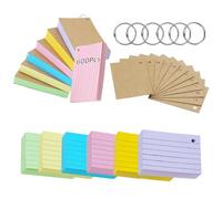 moinkerin Flash Cards 600 Pieces 5 * 3 Inch Multicolor Index Cards Record Cards with 6 Binder Rings 12 Kraft Paper Flashcards for Office Home School Learning