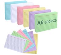 moinkerin Flash Cards 600 Pieces 5.83 * 4.13inch Multicolor Index Cards Record Cards Paper Revision Cards Lined Flashcards for Office Home School Learning