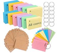 moinkerin Index Cards 1200 Pieces 2.91 x 1.97 Inch Multicoloured Flashcards with 14 Binder Rings 24 Kraft Paper Index Cards for Office Home School Learning Lined Index Card