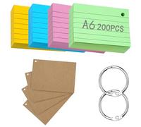 moinkerin Index Cards 200 Pieces 5.83 * 4.13 Inch Multicolor Flash Cards Record Cards with 3 Binder Rings 4 Kraft Paper Flashcards for Office Home School Learning
