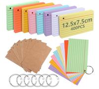 moinkerin Index Cards 300 Pieces 12.5x7.5cm Multicolor Flash Cards Record Cards with 6 Binder Rings 8 Kraft Paper Flashcards for Office Home School Learning