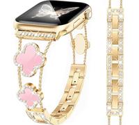 MOINSPIRE Compatible with Apple Watch Band 40mm 44mm 38mm 45mm 41mm 42mm 46mm 49mm, Shining Clover for Women, b2 gold/pink, 41/40/38/42mm(Series 10/11), Classic