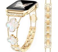 MOINSPIRE Gold Bling Clover Bands for Women Compatible with Apple Watch 40mm 38mm 41mm 42mm(S10/11) Lucky Cute Sparkle Bracelet Metal Strap for iWatch Series 11/10/9/8/7/6/5/4/SE 3/2/1
