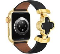 MOINSPIRE Magnetic Leather Bands Women for Apple Watch Lucky Four-Leaf Clover Cute Slim Designer Watch Bands Compatible with iwatch Series 11/10/9/8/7/6/5/4/3/2/1 SE 1/2/3 Ultra 1/2/3