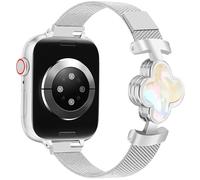 MOINSPIRE Slim Mesh Metal Band for Women Compatible with Apple Watch 38mm 40mm 41mm 42mm(S10/11) Four-Leaf Clover Magnetic Milanese Loop Elegant Strap for iWatch Series 11/10/9/8/7/6/5/4/SE/3/2/1 M