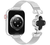 MOINSPIRE Slim Mesh Metal Band for Women Compatible with Apple Watch 38mm 40mm 41mm 42mm(S10/11) Four-Leaf Clover Magnetic Milanese Loop Elegant Strap for iWatch Series 11/10/9/8/7/6/5/4/SE/3/2/1 M