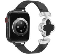 MOINSPIRE Slim Mesh Metal Band for Women Compatible with Apple Watch 42mm(S3/2/1) 44/45/46/49mm Four-Leaf Clover Magnetic Milanese Loop Elegant Strap for iWatch Series 11/10/9/8/7/6/5/4/SE/3/2/1 M