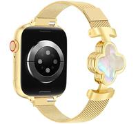MOINSPIRE Slim Mesh Metal Band for Women Compatible with Apple Watch 42mm(S3/2/1) 44/45/46/49mm Four-Leaf Clover Magnetic Milanese Loop Elegant Strap for iWatch Series 11/10/9/8/7/6/5/4/SE/3/2/1 M
