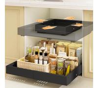 Mointal 2 Pack Telescopic Drawers - 4 Directions Extendable Width 32-53cm & Depth 41.5-61cm, Tape Mounting, Cupboard Organiser for Kitchen, Bathroom, Pantry, Black