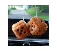 Moioee Pair of Retro Square, 3 inch Fuzzy Plush Dice with Dots, Car Mirror Hanging Decoration, Auto Rearview Mirror Ornament, Couple Pendant Charms, Home Decorative Car Interior Accessories (Brown)