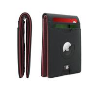 MOIRENTO Airtag Wallet Slim, Leather, Credit Card Holder RFID Blocking Thin Bifold Trifold Billfold Apple Air Tag. Air Tag, Front Pocket Wallet, for Men, Women Black Light Red UK