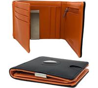 MOIRENTO, Airtag Wallet, Slim, Real Leather, RFID Blocking - Smart Trifold Bifold, Credit Card Holder, Money Clip, Apple Air Tag, with Coin Pocket Air Tag. Black UK (Black Orange)