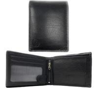 MOIRENTO Leather Black Wallets - RFID Blocking Cow Leather Mens Black Wallet - Bifold Trifold - Coin Pocket & ID Window - UK's Wallet for Men - Anti Scan Protection (EB103BLK)