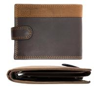 MOIRENTO Mens Brown Leather Wallet - Genuine Leather RFID Blocking Trifold Bifold - 7 Card Slots, 2 ID Windows, Coin Pocket - Brown/Tan with Securing Strap - Ideal Leather Wallets for Men, 502B
