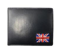 MOIRENTO Mens Leather Wallet - Genuine Nappa Leather, Black - 7 Credit Card Slots, Photo ID Window, Coin Pocket, Banknote Holder, Embroidered Union Jack, Passcase - Wallet for Men UJBLKWAL