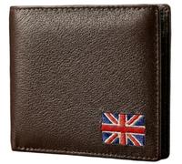 MOIRENTO Mens Union Jack Leather Wallet - Genuine Nappa Leather, Dark Brown - Embroidered British Flag, 7 Card Slots, Photo ID Window, Coin Pocket & Note Holder - British Gift for Him