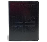 MOIRENTO Passport Wallet - Union Jack Style Embossed Logo, Slim Ticket Holder with Passport Slot - Durable Black UK Passport Cover, Mens Travel Wallet, Passport Holder, British Passport Case BLKUJ