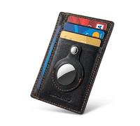 MOIRENTO Slim AirTag Wallet - Genuine Leather, Orange Stiching, RFID Blocking for Men & Women - 5 Card Slots & Banknote Slot - with AirTag Holder - Apple Wallet for Secure Travel/Everyday Use UK