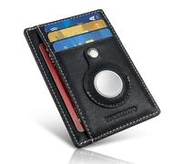 MOIRENTO Slim AirTag Wallet - Genuine Leather, White Stiching, RFID Blocking for Men & Women - 5 Card Slots & Banknote Slot - with AirTag Holder - Apple Wallet for Secure Travel/Everyday Use, UK