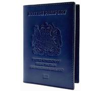 MOIRENTO UK Leather Passport Cover, RFID Blocking Travel Document Wallet Holders British Navy Blue Buff