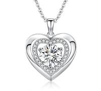 Moissanite 1-3g Heart to Heart Pendant Necklace for Women Engraved with the Words I Love You S925 Sterling Silver Jewelry Necklace Birthday Gifts for Wife Girlfriend Forever, 3.0 carats, Sterling