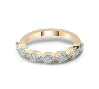 Moissanite Band Ring, Western Ring 14K Yellow Gold Row Drilling with Blue Green Round Moissanite Size N 1/2