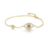 Moissanite Bracelet for Women 14K Gold Over 925 Sterling Silver Dainty Adjustable Evil Eye Fashion Jewelry Gift for Her, Middle, Yellow Gold, Moissanite