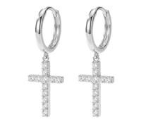 Moissanite Cross Drop Huggie Earrings - 0.96ct DEF, 925 Sterling Silver Earrings for Women with Premium Moissanite Stones, Silver Earrings for Women - Hypoallergenic Earrings Great Gifts