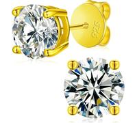 Moissanite Earrings, 3-10MM Diamond Stud Earrings For Women Men 925 Sterling Silver Screw Back Ear Stud Shiny Hypoallergenic White Gold Lab Grown Moissanite Studs (Gold Plated, 7.5mm (3ct))