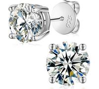 Moissanite Earrings, 3-10MM Diamond Stud Earrings For Women Men 925 Sterling Silver Screw Back Ear Stud Shiny Hypoallergenic White Gold Lab Grown Moissanite Studs (Silver, 7.5mm - 3ct)