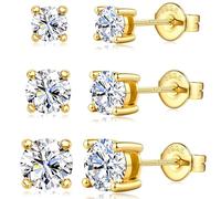 Moissanite Earrings 3 Pairs 18K White Gold Sterling Silver Diamond Moissanite Men Flat Back Cartilage Helix Piercing D Color D Moissanite Earrings Created in