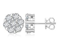 Moissanite Earrings Men Women 9mm Round Big Diamond Stud Earrings Flower Cluster Earrings 18K White Gold Plated Sterling Silver Earrings Screw Backs Brilliant Cut Moissanite Diamond Hypoallergenic