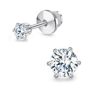 Moissanite Earrings, Titanium Flat Back Screw Back Earrings for Men&Women | Moissanite Stud Earrings for Sensitive Ears Trendy Brilliant Round Cut, F136 Implant Grade, D Color VVS1 Clarity