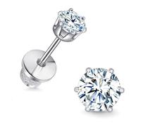 Moissanite Earrings, Titanium Flat Back Screw Back Earrings for Men&Women | Moissanite Stud Earrings for Sensitive Ears Trendy Brilliant Round Cut, F136 Implant Grade, D Color VVS1 Clarity