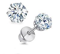 Moissanite Earrings, Titanium Flat Back Screw Back Earrings for Men&Women | Moissanite Stud Earrings for Sensitive Ears Trendy Brilliant Round Cut, F136 Implant Grade, D Color VVS1 Clarity