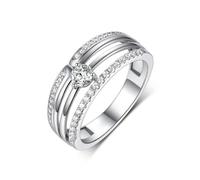 Moissanite Engagement Ring, Mothers Ring Three Row with Round Shape 0.3ct Moissanite 18K White Gold Size H 1/2