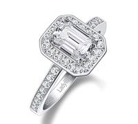 Moissanite Engagement Rings for Women Round/Emerald Cut Solitaire Rings S925 Sterling Silver D Color Lab Created Diamond Promise Anniversary Wedding Rings for Her