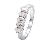 Moissanite Eternity Band, Pre Engagement Ring 4 Prong Dainty Ring 18.1K White Gold with White Oval Shape Moissanite Size N 1/2