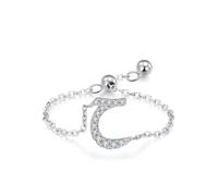 Moissanite Eternity Band Women, Wedding Band Vintage Adjustable Chain Arabic Alphabet Design with Round Moissanite 9K White Gold Ring Size J 1/2
