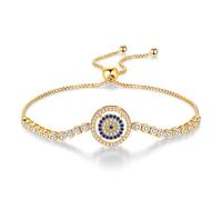 Moissanite Evil Eye Bracelet 14K Gold Dainty Hamsa Bracelet Fashion Jewelry Gift for Her Adjustable 8" to 10" Adjustable Gold Moissanite