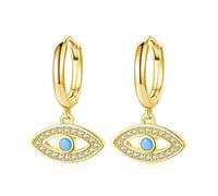 Moissanite Hoop Earrings for Women 14K Gold Dainty Sapphire Hollow Devil Eye Fashion Jewelry Gift for Her, Yellow Gold, Moissanite