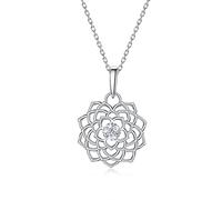 Moissanite Lotus Flower Necklace Pendant Pure Silver Jewelry For Women With Stone Gift