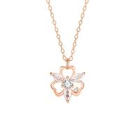 Moissanite Necklace Bridal, 14K Gold Necklace Real Pendant Chain Jewelry Clover Rose Gold Au585