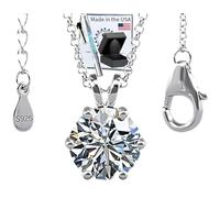 Moissanite Pendant Necklace / 2ct 6 Prong / 18K White Gold Vermeil 16-18in Adjustable Chain Secure Large Lobster Clasp/D Color VVS1 Clarity/GRA Engraved/Lab Diamond/Gift Set for Her, Gold Plated,