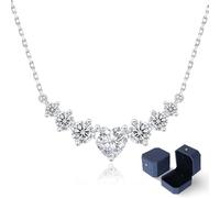 Moissanite Pendant Necklace for Women - 1.7 2.8 5CT Multi-stone Lab Created Diamond Necklace 925 Sterling Silver, White Gold Jewellery Gift for Her Wife Mum (Heart-White Gold, 2.8 Carats)