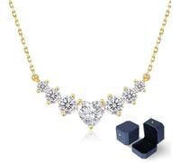 Moissanite Pendant Necklace for Women - 1.7 2.8 5CT Multi-stone Lab Created Diamond Necklace 925 Sterling Silver, White Gold Jewellery Gift for Her Wife Mum (Heart-14K Gold, 2.8 Carats)