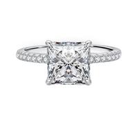 Moissanite Ring 14K Gold, Women Engagement Rings 585 White Gold Square Shape Elegant 2Ct Band for Proposal Jewelry Size N 1/2
