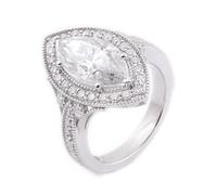 Moissanite Ring Art Deco White Gold Wedding Band Rings for Women 9K with Marquise Shape Moissanite Size N 1/2 Modern for Sister New Year Jewelry